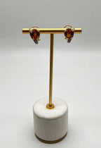 Round Shape Amber Orange Citrine Diamond Pave 14K Yellow Gold Huggie Earrings