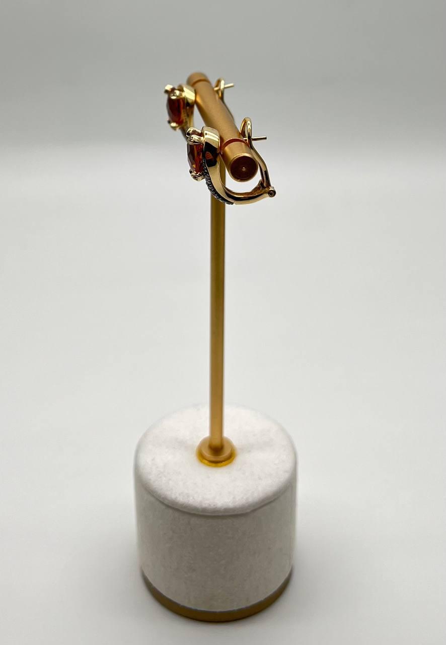 Round Shape Amber Orange Citrine Diamond Pave 14K Yellow Gold Huggie Earrings