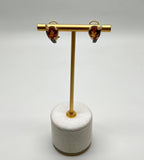 Round Shape Amber Orange Citrine Diamond Pave 14K Yellow Gold Huggie Earrings