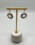 Trinity Gold Interlocking Circles Cognac Brown Diamonds 14K Gold Dangle Earrings