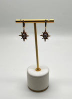 Starburst Symbol Purple Amethyst White Diamonds 14K Yellow Gold Drop Earrings