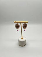 Brown Smoky Quartz Gemstone Amethyst Diamond Halo 18K Rose Gold Dangle Earrings