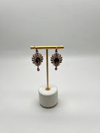 Brown Smoky Quartz Gemstone Amethyst Diamond Halo 18K Rose Gold Dangle Earrings