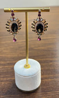 Brown Smoky Quartz Gemstone Amethyst Diamond Halo 18K Rose Gold Dangle Earrings