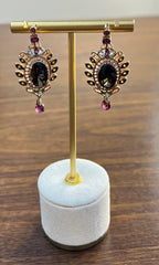 Brown Smoky Quartz Gemstone Amethyst Diamond Halo 18K Rose Gold Dangle Earrings
