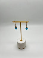 Turquoise Drop Champagne Diamonds Pave Drop 14K Yellow Gold Earrings