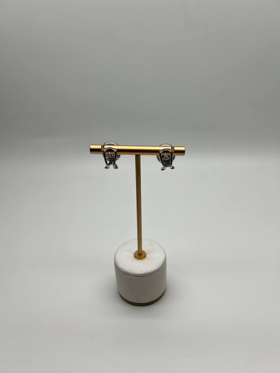 Oval Blue Aquamarine White Brown Diamonds Halo 14K White Gold Stud Earrings