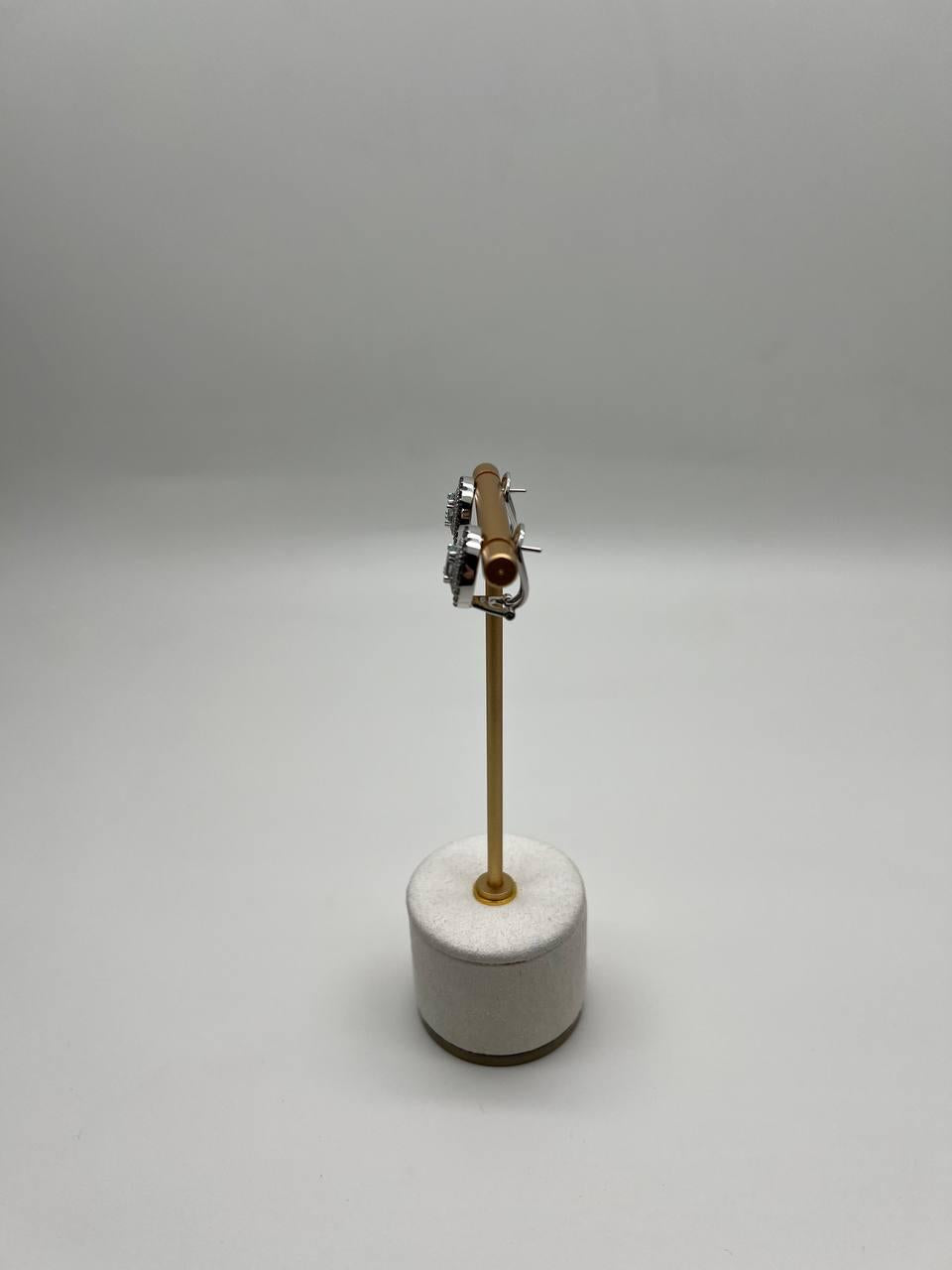 Oval Blue Aquamarine White Brown Diamonds Halo 14K White Gold Stud Earrings