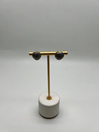 Heart Shape Love Champagne Brown Diamond Pave Set 14K Yellow Gold Stud Earrings