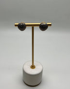 Heart Shape Love Champagne Brown Diamond Pave Set 14K Yellow Gold Stud Earrings