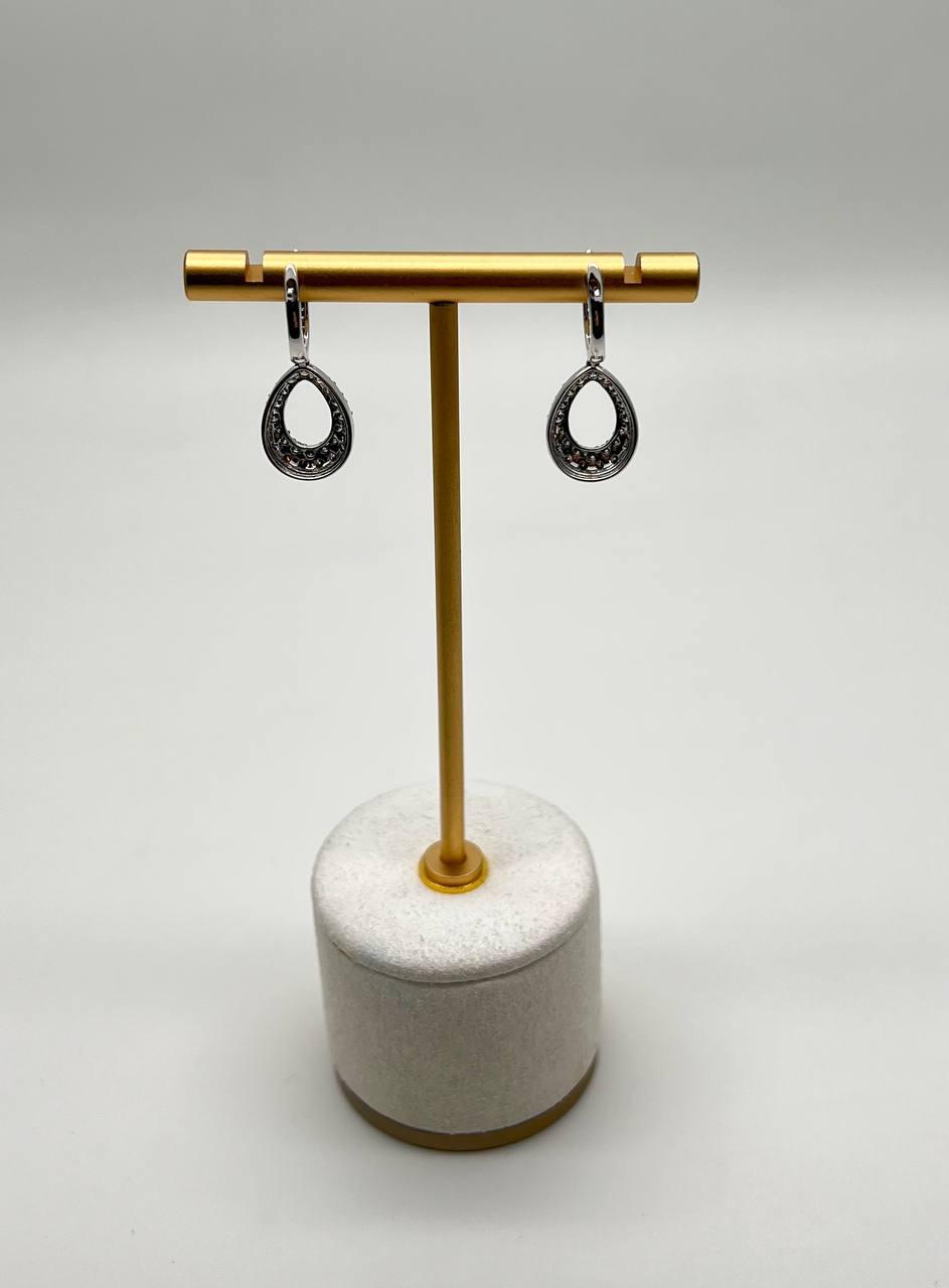 Teardrop Shape White Champagne Diamond Statement 14K White Gold Huggie Earrings