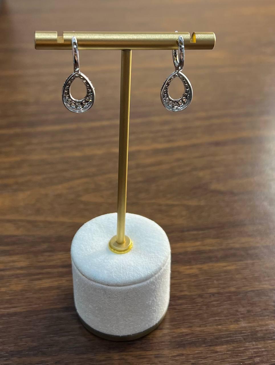 Teardrop Shape White Champagne Diamond Statement 14K White Gold Huggie Earrings