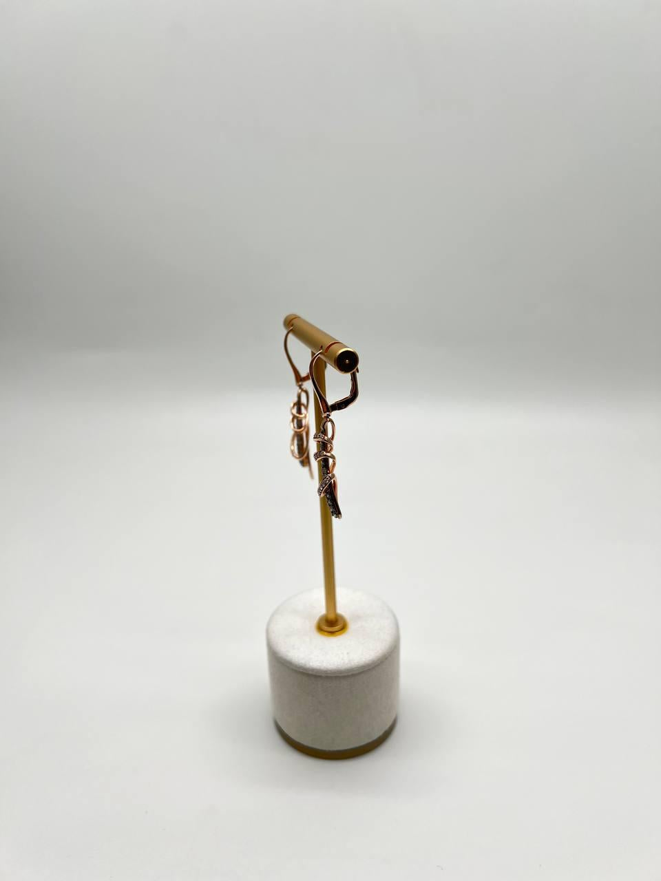 White Champagne Cognac Diamonds 18K Rose Gold Swirl Statement Drop Earrings