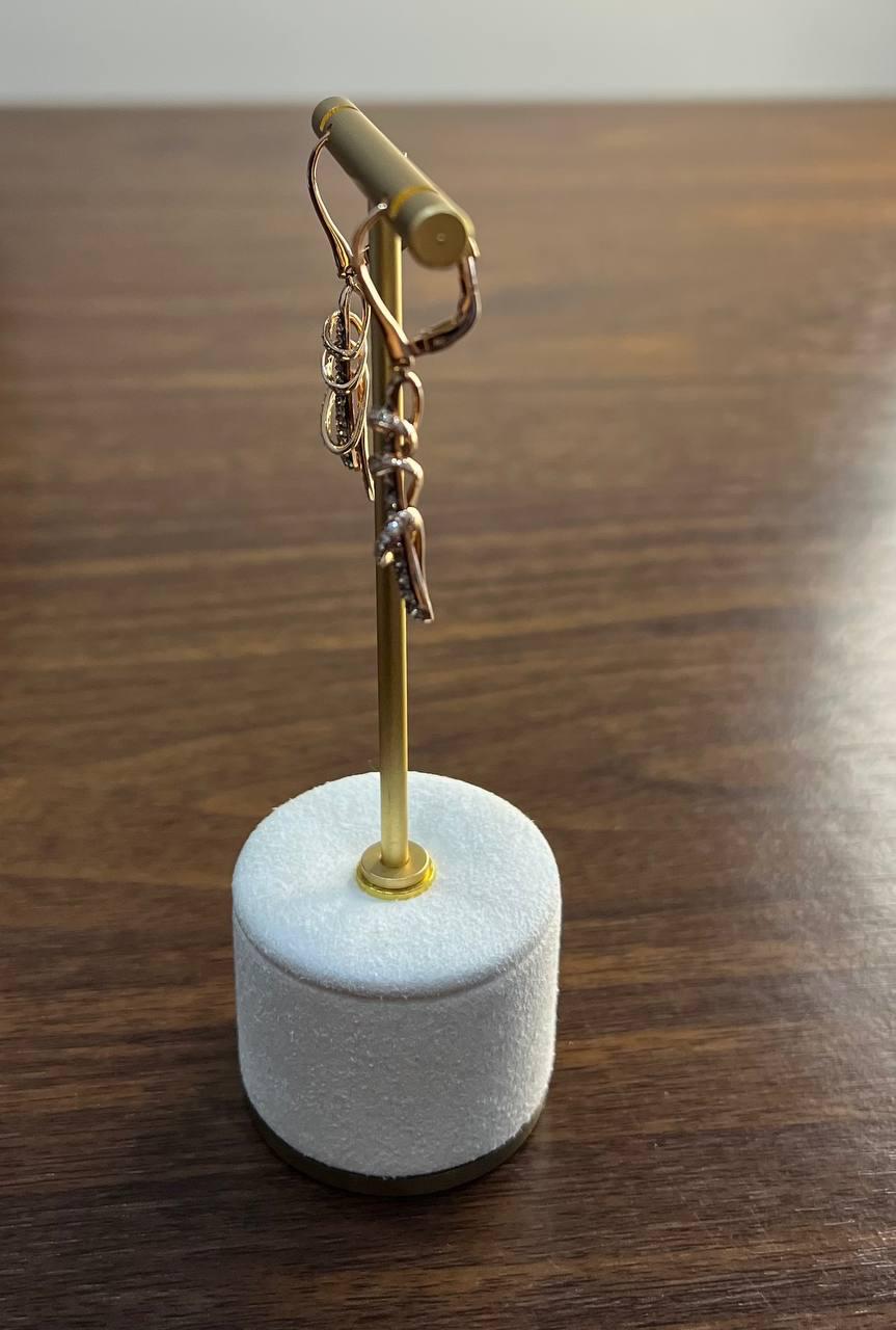 White Champagne Cognac Diamonds 18K Rose Gold Swirl Statement Drop Earrings