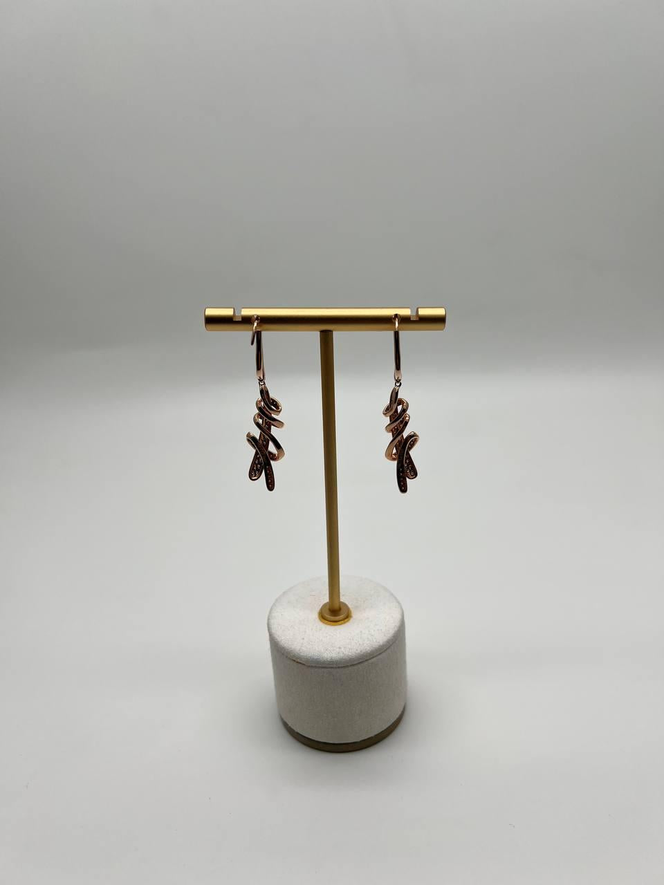 White Champagne Cognac Diamonds 18K Rose Gold Swirl Statement Drop Earrings