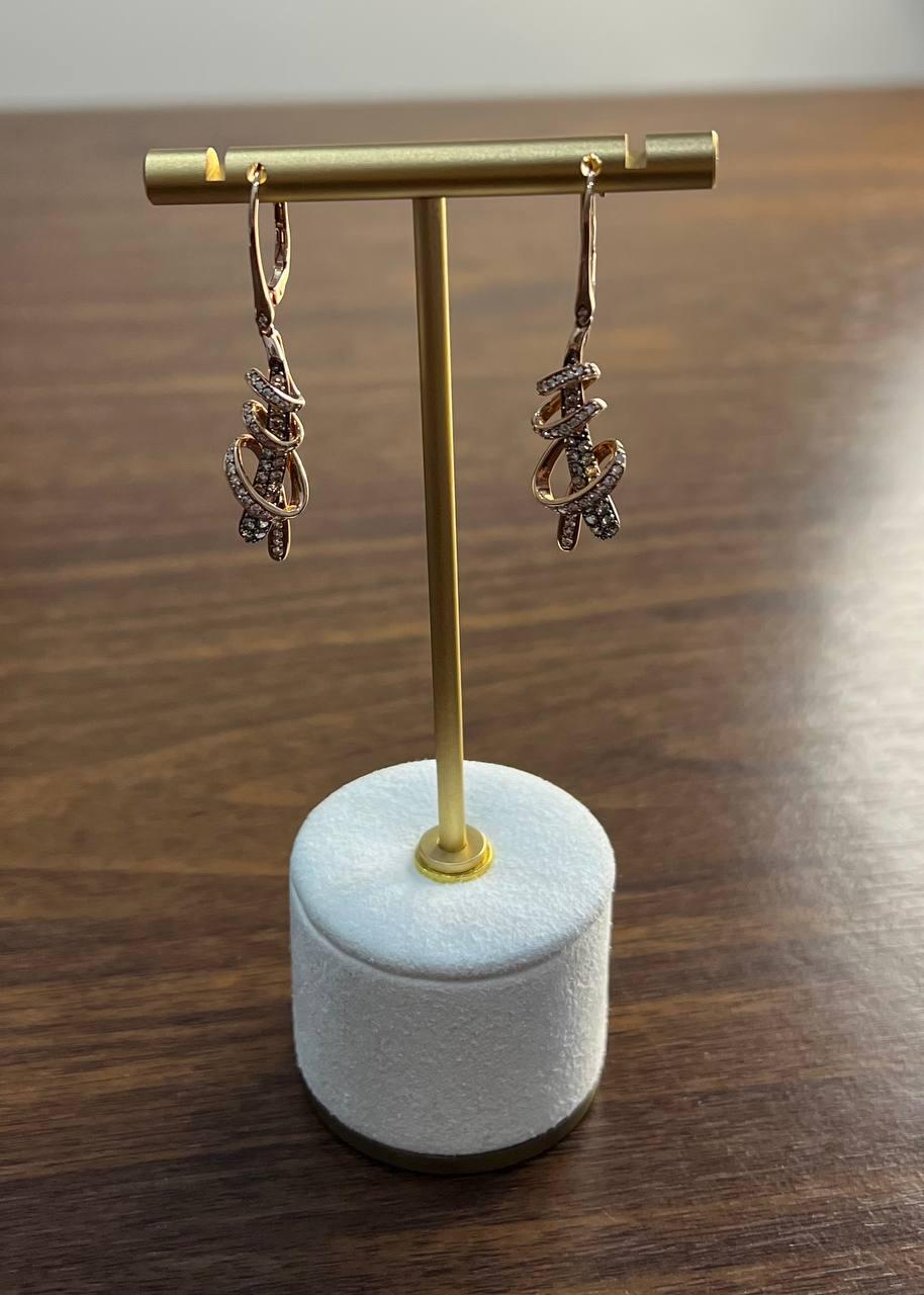 White Champagne Cognac Diamonds 18K Rose Gold Swirl Statement Drop Earrings