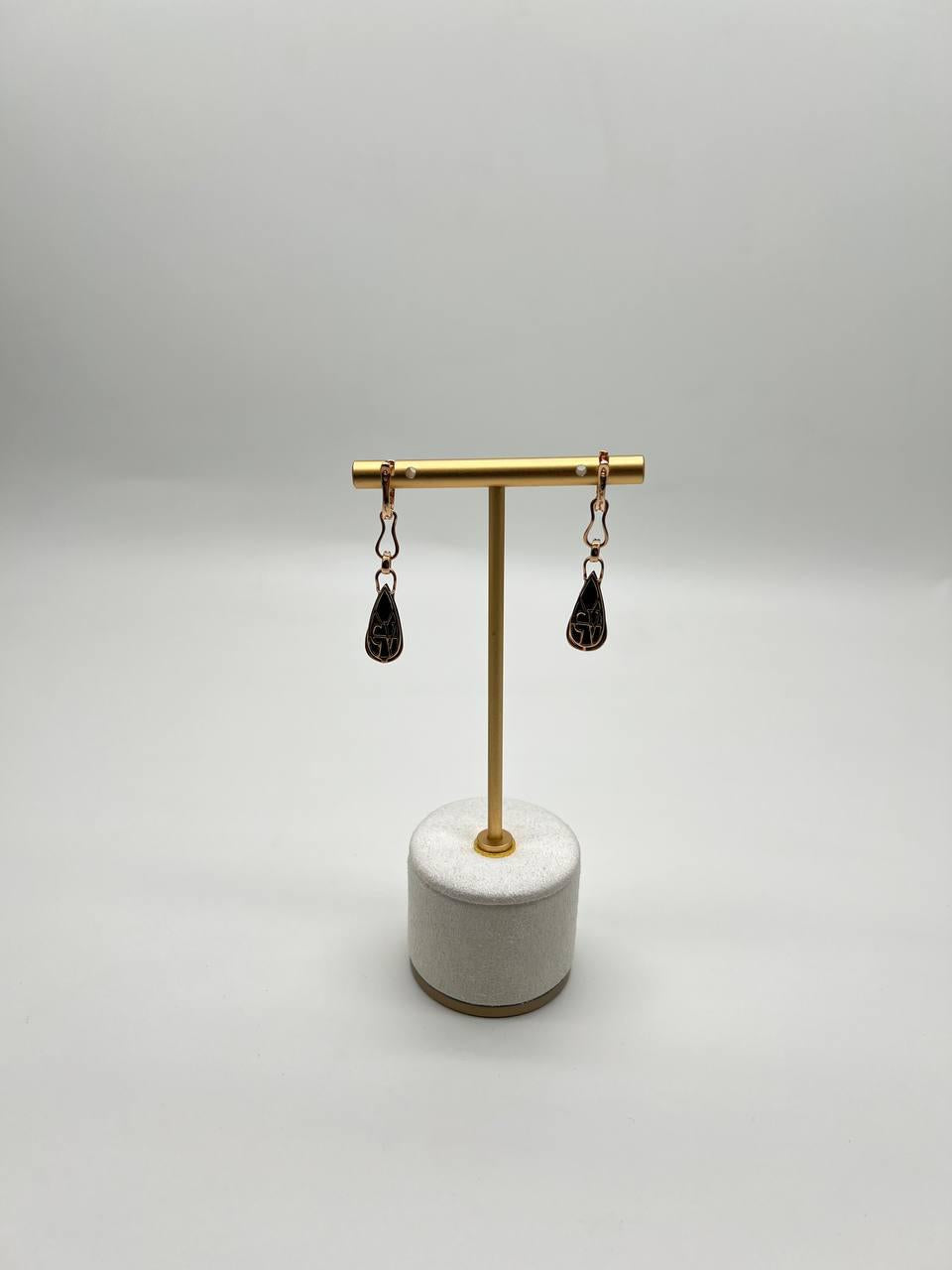 Teardrop Shape Black Onyx & Black Diamonds 14K Yellow Gold Drop Earrings