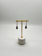 Teardrop Shape Black Onyx & Black Diamonds 14K Yellow Gold Drop Earrings
