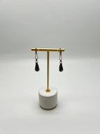 Teardrop Shape Black Onyx & Black Diamonds 14K Yellow Gold Drop Earrings