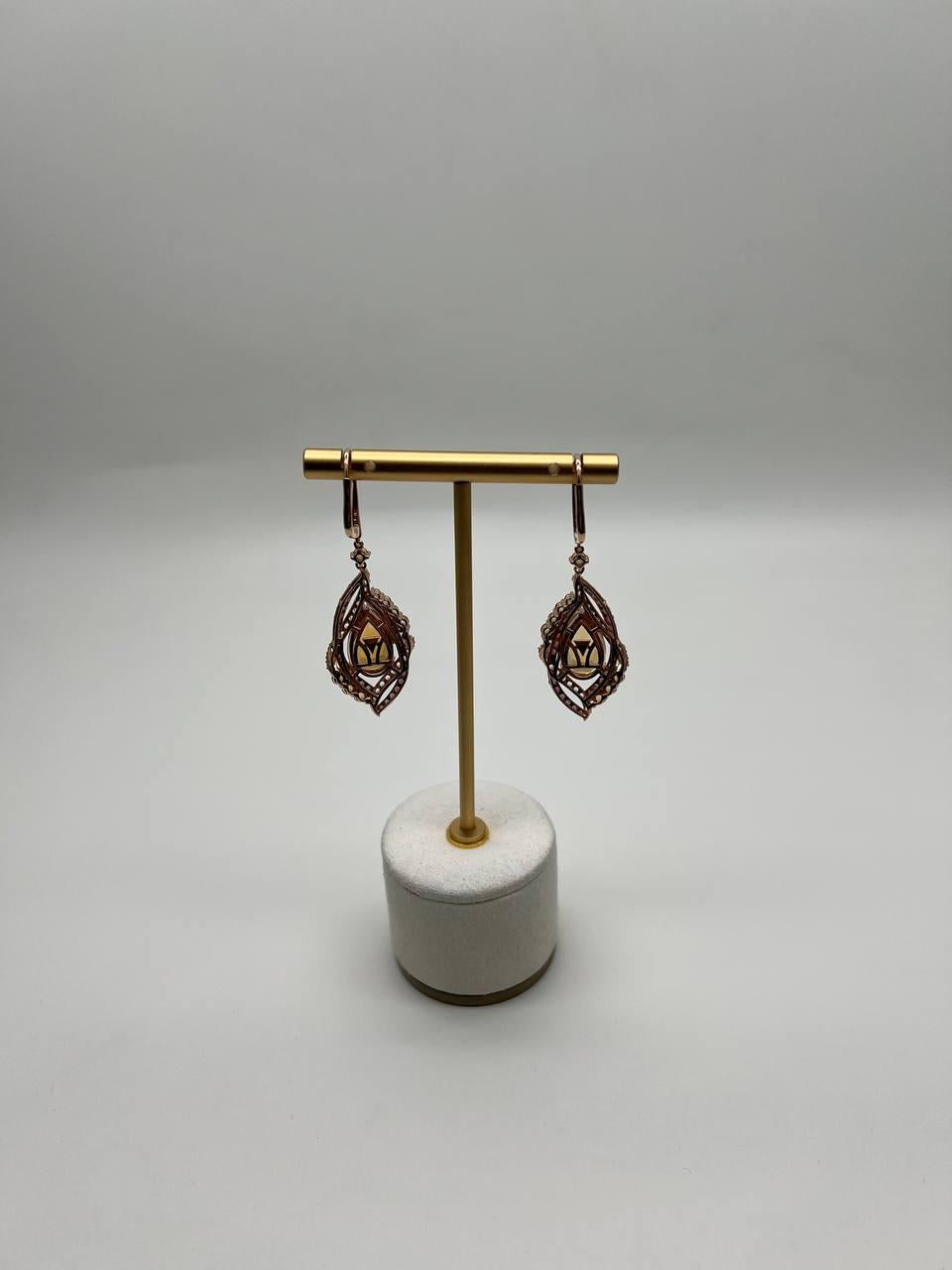 Pear Drop Shape Orange Citrine Multi Diamonds 14K Yellow Gold Statement Earrings