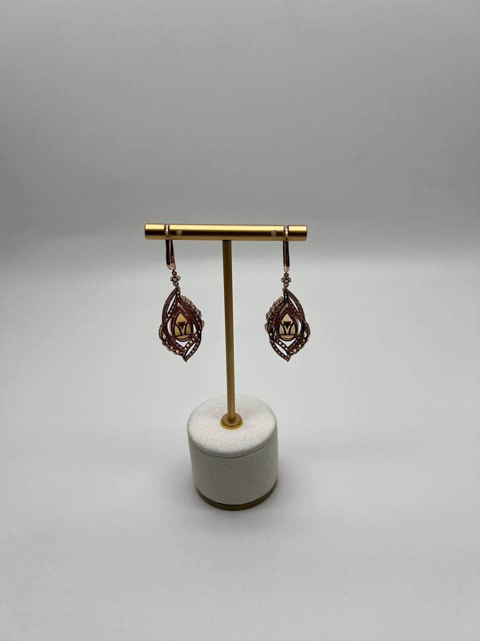 Pear Drop Shape Orange Citrine Multi Diamonds 14K Yellow Gold Statement Earrings