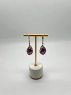 Purple Violet Amethyst Multi Pavé-Set Diamonds Halo 14K Rose Gold Drop Earrings