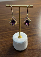 Purple Violet Amethyst Multi Pavé-Set Diamonds Halo 14K Rose Gold Drop Earrings