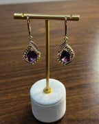 Purple Violet Amethyst Multi Pavé-Set Diamonds Halo 14K Rose Gold Drop Earrings
