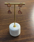 Purple Violet Amethyst Latticework Diamond Halo Drop 14K Rose Gold Earrings