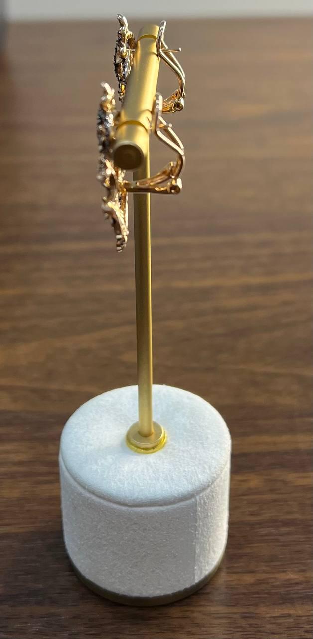 Champagne Diamond Floral Flower Nature Motifs 14K Rose Gold Statement Earrings