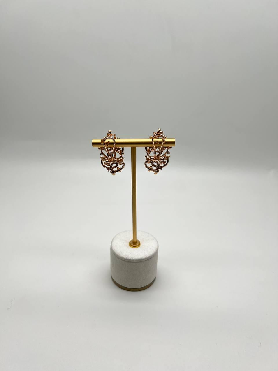 Champagne Diamond Floral Flower Nature Motifs 14K Rose Gold Statement Earrings