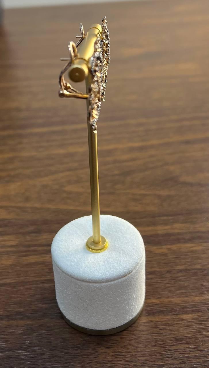 Champagne Diamond Floral Flower Nature Motifs 14K Rose Gold Statement Earrings