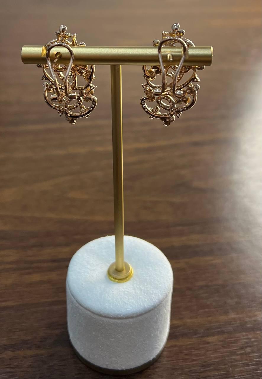 Champagne Diamond Floral Flower Nature Motifs 14K Rose Gold Statement Earrings