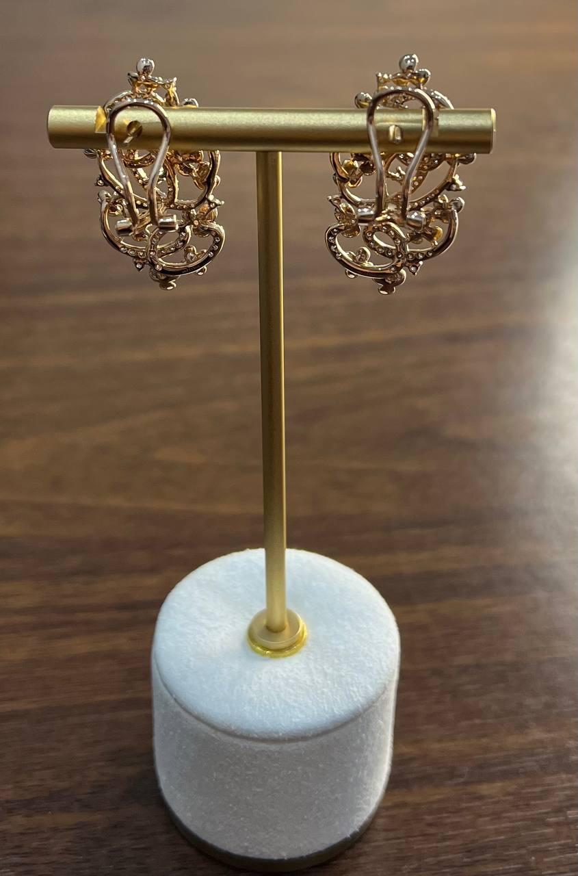 Champagne Diamond Floral Flower Nature Motifs 14K Rose Gold Statement Earrings