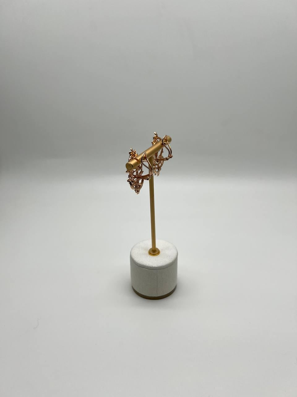 Champagne Diamond Floral Flower Nature Motifs 14K Rose Gold Statement Earrings