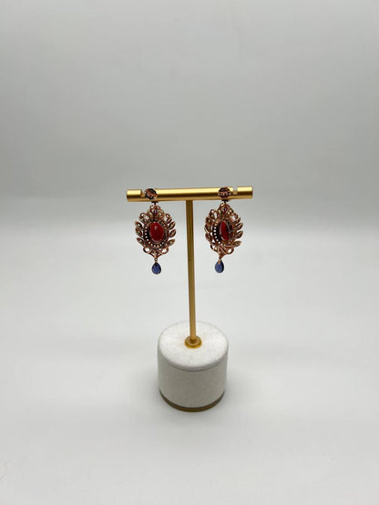 Red Garnet Multi Green Blue Sapphire Peridot Diamonds Gold Statement Earrings