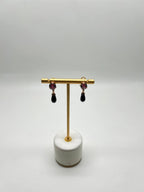Black Onyx Briolette Black Diamonds Red Garnets Tear Drop 14K Rose Gold Earrings