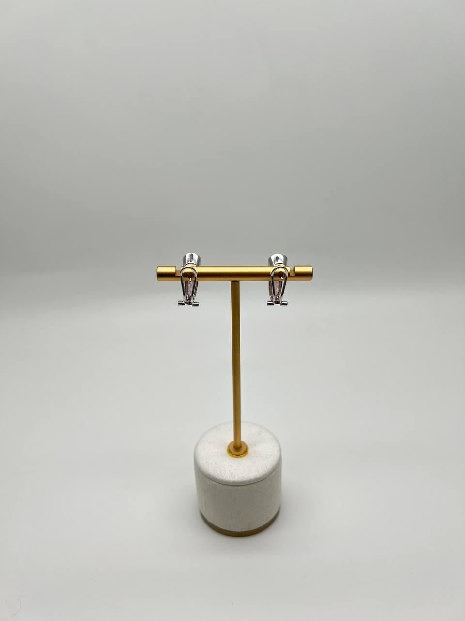 Oval Cut Dark Red Garnet 14K White Gold Huggie Small Hoop Statement Earrings