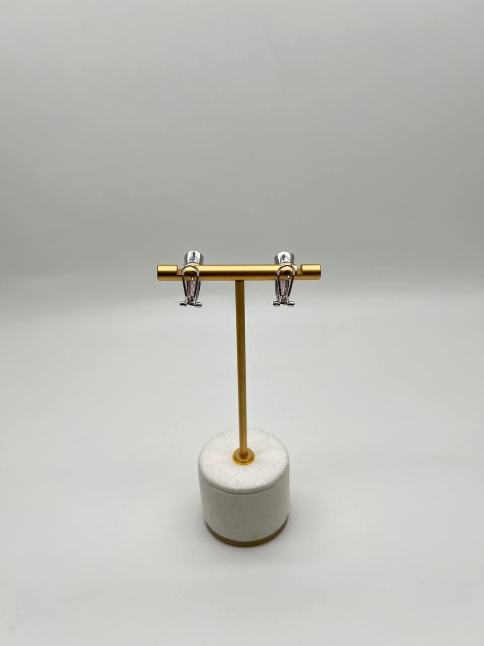 Oval Cut Dark Red Garnet 14K White Gold Huggie Small Hoop Statement Earrings