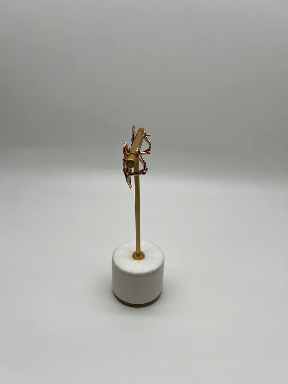 Gold Floral Leaf Symbol White Champagne Diamond Statement 14K Gold Earrings