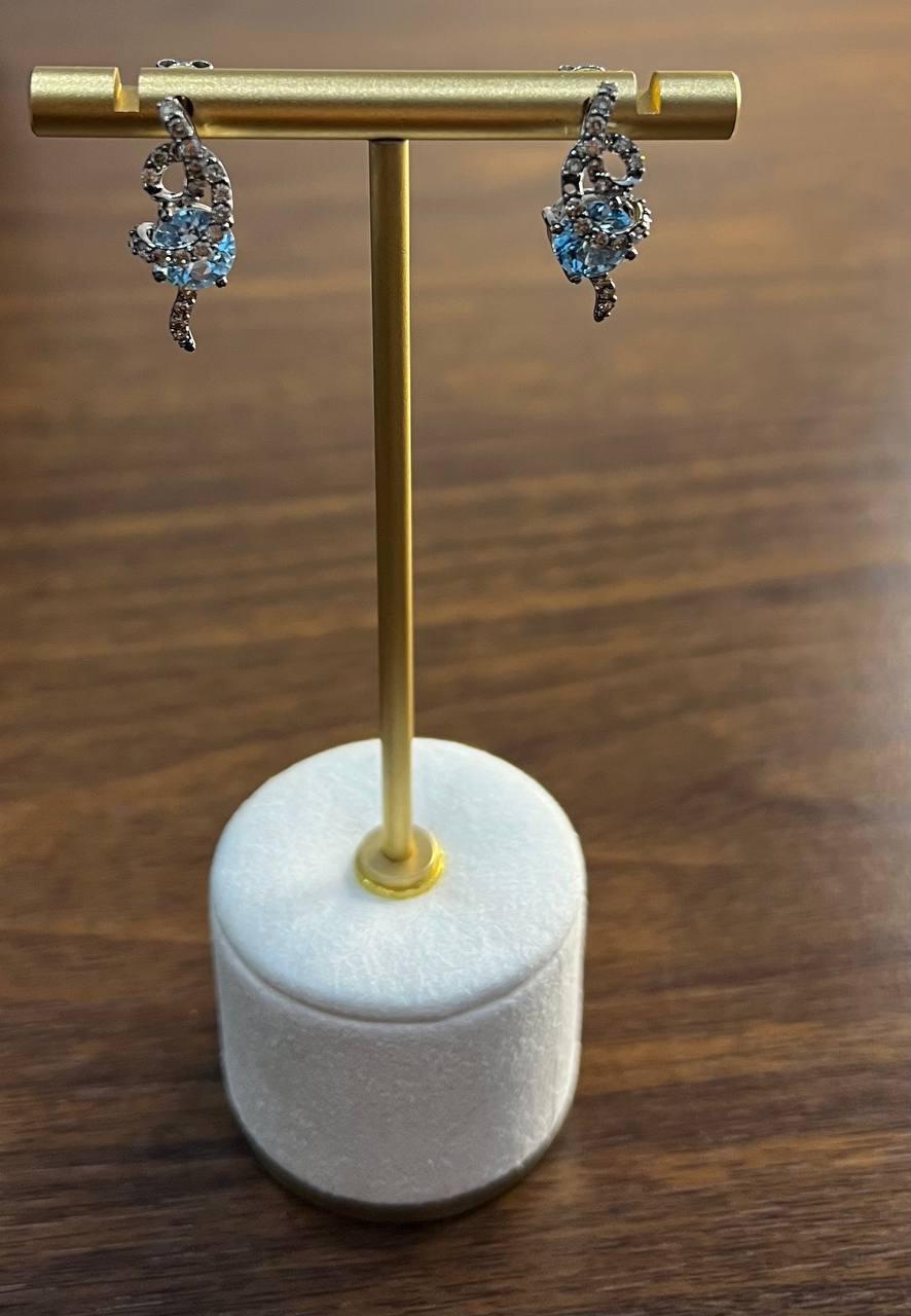 Fancy Blue Topaz White Champagne Diamond Halo 14K White Gold Fancy Earrings