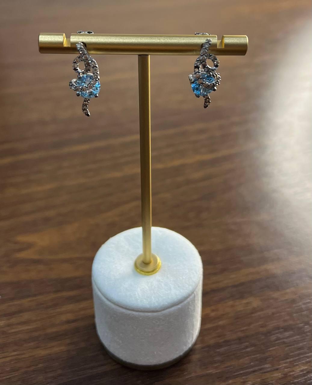 Fancy Blue Topaz White Champagne Diamond Halo 14K White Gold Fancy Earrings