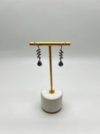 Pear Teardrop Blue Sapphire White Diamonds Spiral 14K White Gold Drop Earrings