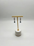 Pear Teardrop Blue Sapphire White Diamonds Spiral 14K White Gold Drop Earrings