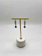 Pear Teardrop Blue Sapphire White Diamonds Spiral 14K White Gold Drop Earrings