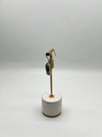 Dark Green Carved Agate Diamond Accent 14K Yellow Gold Drop Hook Earrings