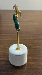 Dark Green Carved Agate Diamond Accent 14K Yellow Gold Drop Hook Earrings