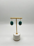 Dark Green Carved Agate Diamond Accent 14K Yellow Gold Drop Hook Earrings