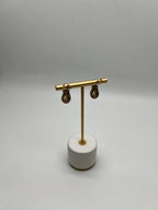 Pear Drop Shape Orange Citrine Brown Diamonds Halo Twist 14K Gold Drop Earrings