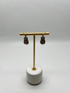 Pear Drop Shape Orange Citrine Brown Diamonds Halo Twist 14K Gold Drop Earrings